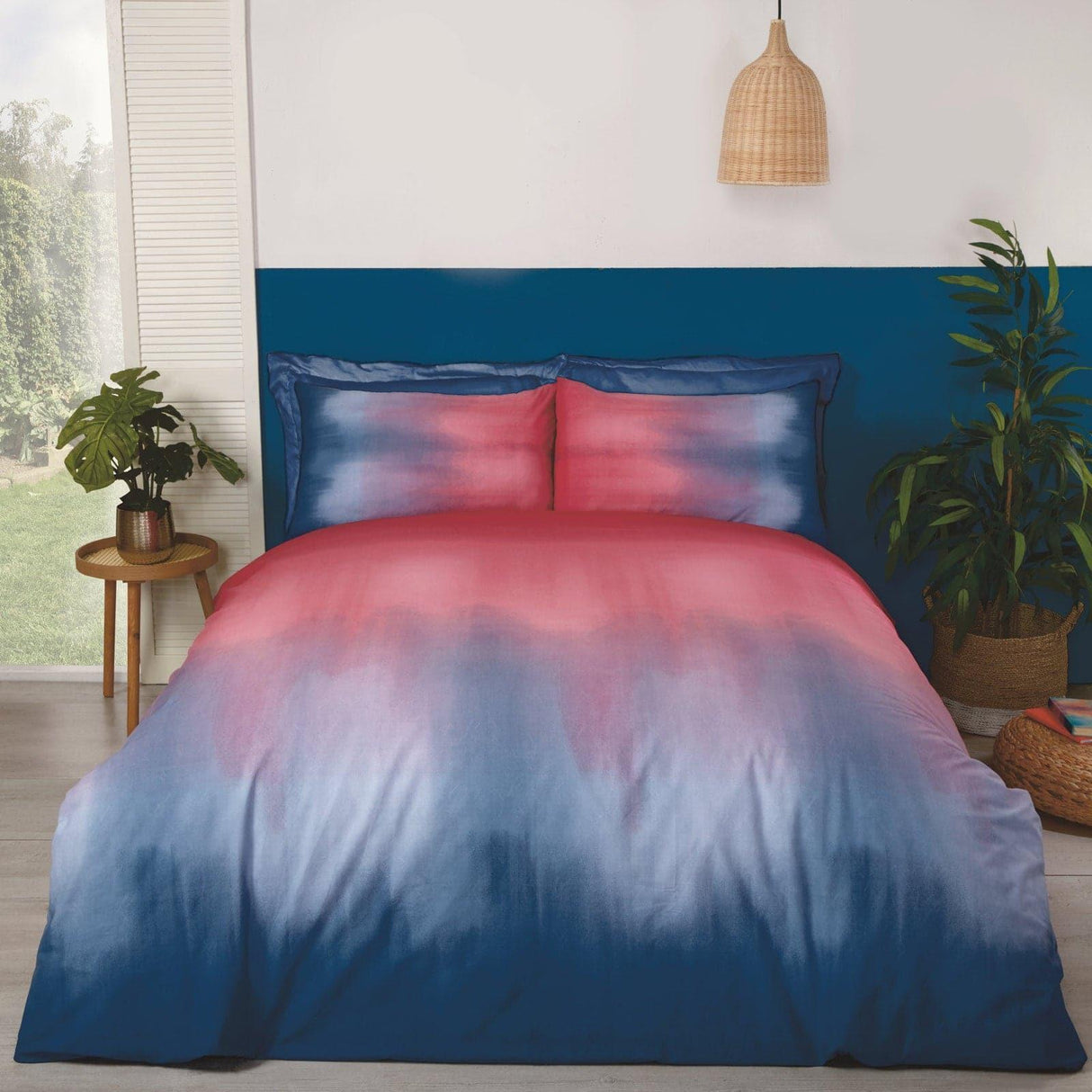 Ombre Printed Blue & Red Duvet Cover Set Duvet Cover Rapport Single  