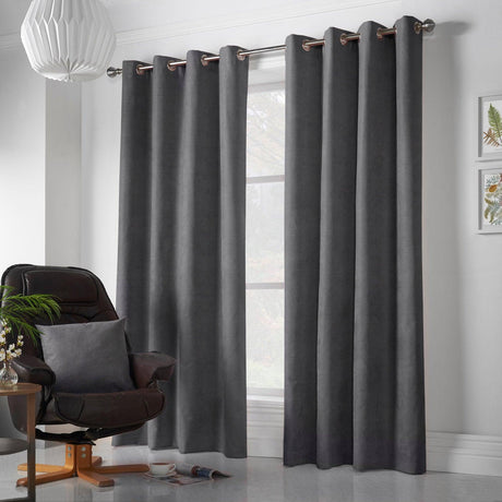 Velvet Chenille Eyelet Curtains Slate Eyelet Curtains Alan Symonds 56'' x 54''  