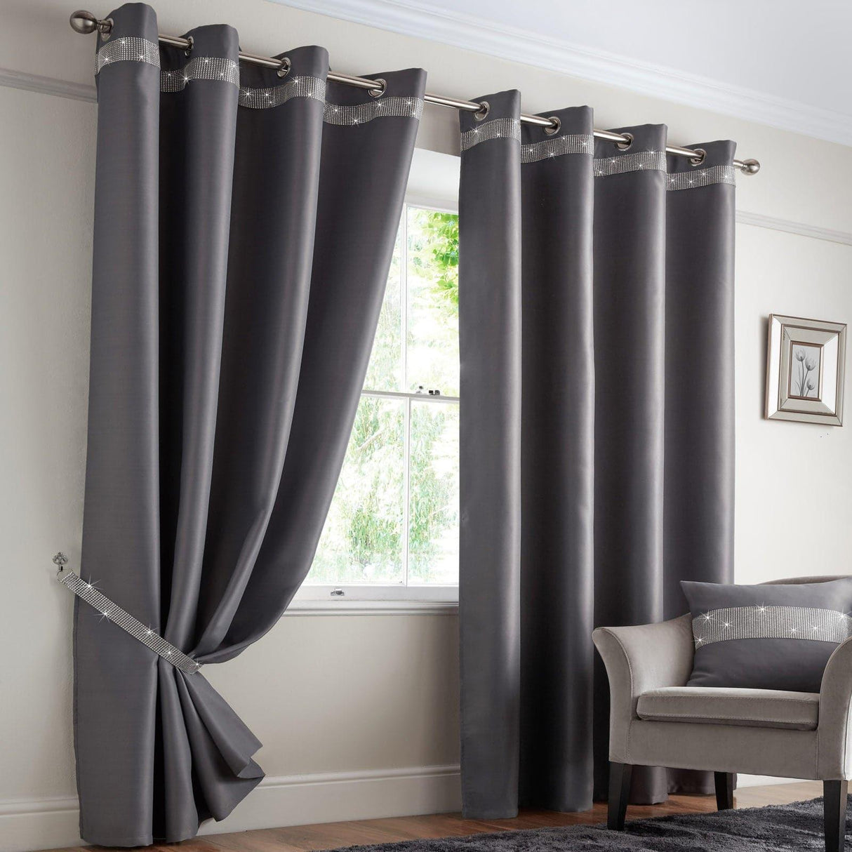 Palace Blockout Eyelet Curtains Silver Eyelet Curtains Alan Symonds 46'' x 54''  