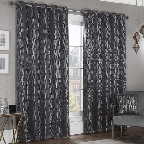 Hartford Geometric Thermal Blackout Eyelet Curtains Charcoal Eyelet Curtains Emma Barclay 46'' x 54''  