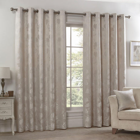 Blossom Floral Jacquard Lined Eyelet Curtains Cream Eyelet Curtains Emma Barclay 46'' x 54''  