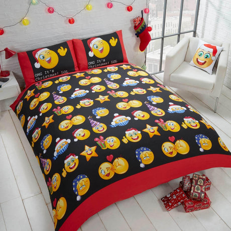 Christmas Icons Reversible Duvet Cover Set Kids Bedding Rapport Single  