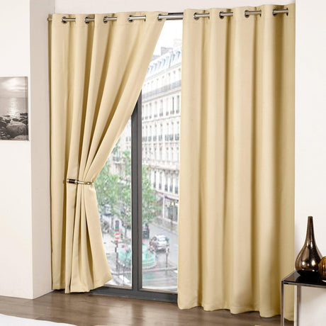 Cali Plain Thermal Blackout Eyelet Curtains Beige Eyelet Curtains Emma Barclay 46'' x 54''  