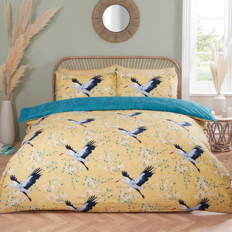 So Soft Cranes Ochre Duvet Cover Set