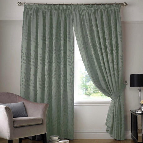 Tivoli Leaf Jacquard Lined Tape Top Curtains Sage Tape Top Curtains Alan Symonds 46'' x 54''  