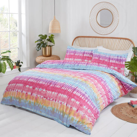 Tie Dye Stripe Print Multicolour Duvet Cover Set Duvet Cover Rapport Single  