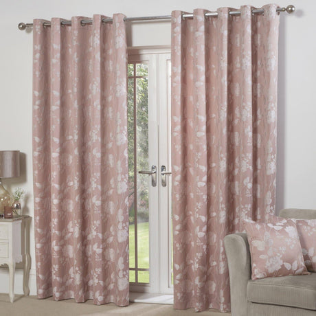 Butterfly Meadow Jacquard Lined Eyelet Curtains Blush Pink Eyelet Curtains Emma Barclay 46'' x 54''  