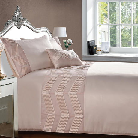 Valencia Pleated Chevron Blush Pink Duvet Cover Set Duvet Cover Rapport Single  