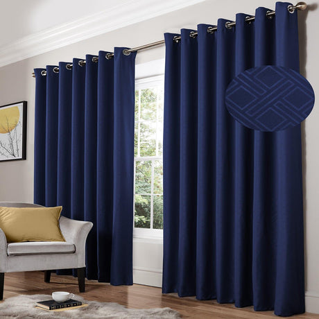 Diamond Blackout Eyelet Curtains Blue Eyelet Curtains Alan Symonds 46'' x 54''  