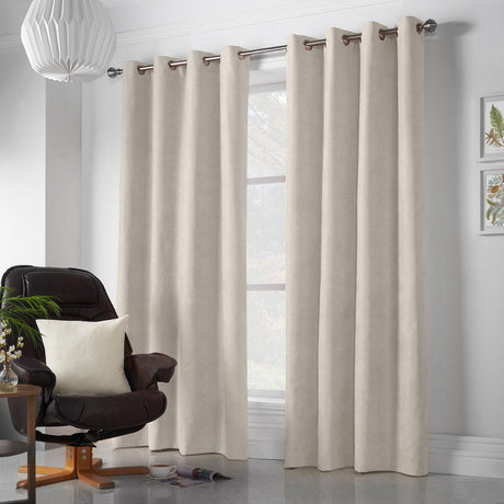 Velvet Chenille Eyelet Curtains Cream Eyelet Curtains Alan Symonds 56'' x 54''  