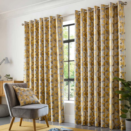 Skandi Jacquard Lined Eyelet Curtains Ochre Eyelet Curtains Alan Symonds 46'' x 54''  