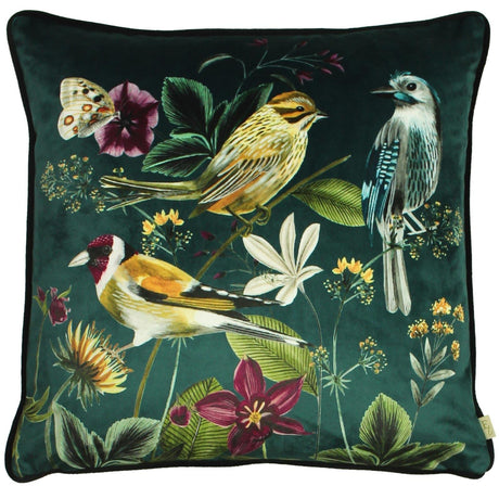 Evans Lichfield Midnight Garden Birds Green Velvet Cushion Cover 43cm x 43cm (17"x17") Cushion Cover Evans Lichfield   