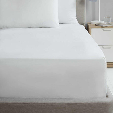 Percale 25cm Fitted Sheet White 180 Thread Count Fitted Sheet Rapport Single  