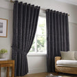 Tivoli Leaf Jacquard Lined Eyelet Curtains Charcoal Eyelet Curtains Alan Symonds 46'' x 54''  