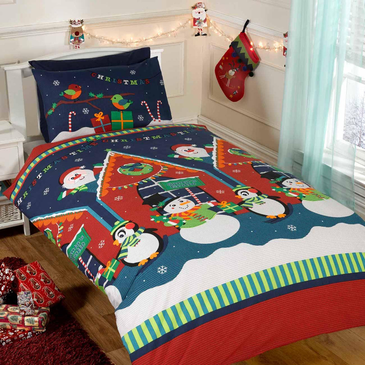 Santa's Grotto Christmas Duvet Cover Set Kids Bedding Rapport Toddler  