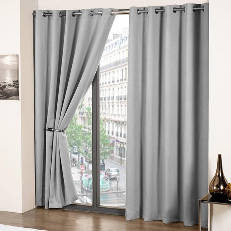 Cali Plain Thermal Blackout Eyelet Curtains Silver Eyelet Curtains Emma Barclay 46'' x 54''  