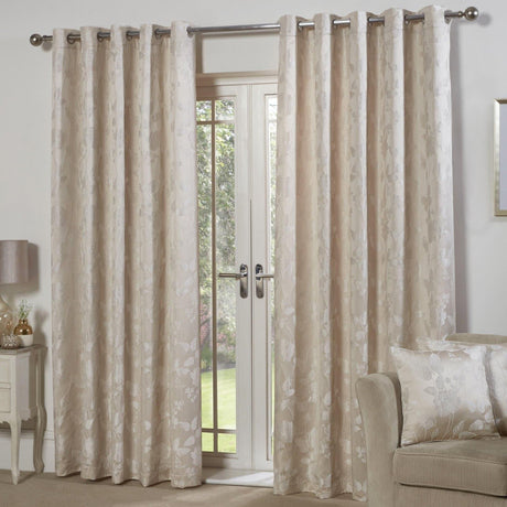 Butterfly Meadow Jacquard Lined Eyelet Curtains Cream Eyelet Curtains Emma Barclay 46'' x 54''  