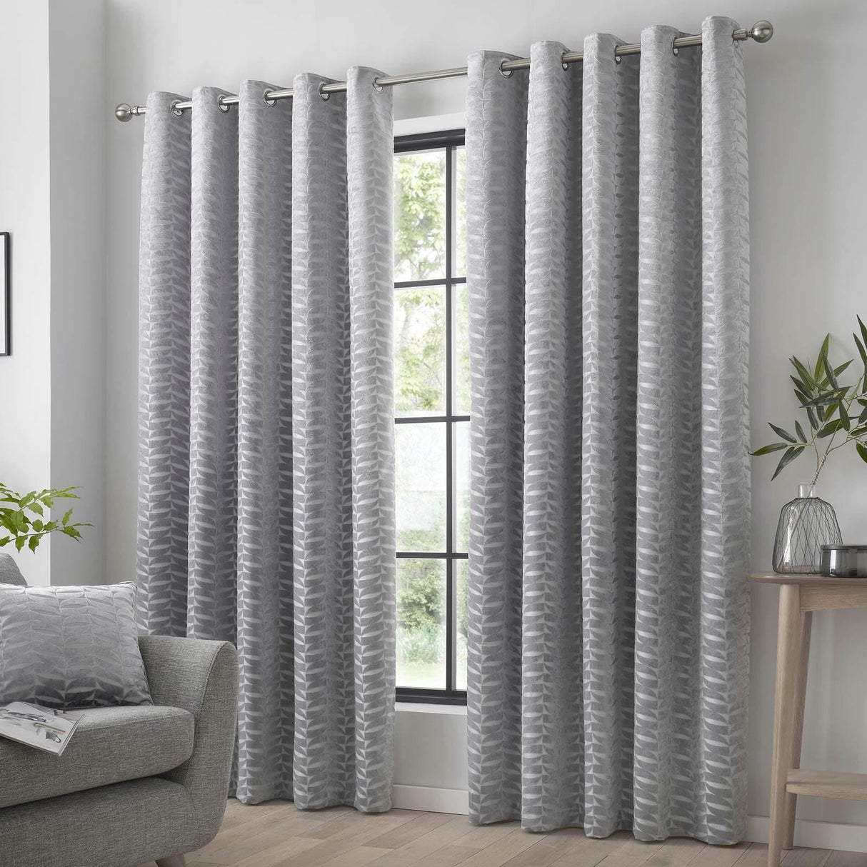 Kendal Geometric Eyelet Curtains Silver Eyelet Curtains Curtina 46'' x 54''  