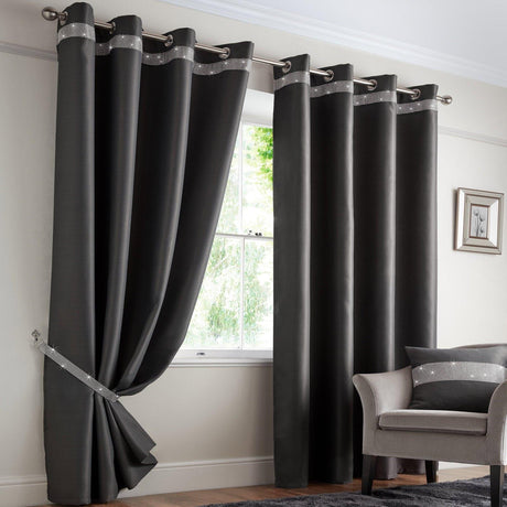 Palace Blockout Eyelet Curtains Charcoal Eyelet Curtains Alan Symonds 46'' x 54''  