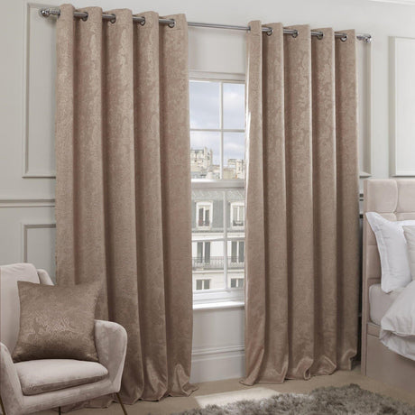 Regency Damask Thermal Blackout Eyelet Curtains Taupe Eyelet Curtains Emma Barclay 46'' x 54''  