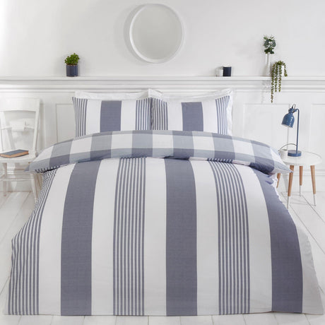 Chambray Stripe Eco Friendly Denim Duvet Cover Set Duvet Cover Rapport Single  