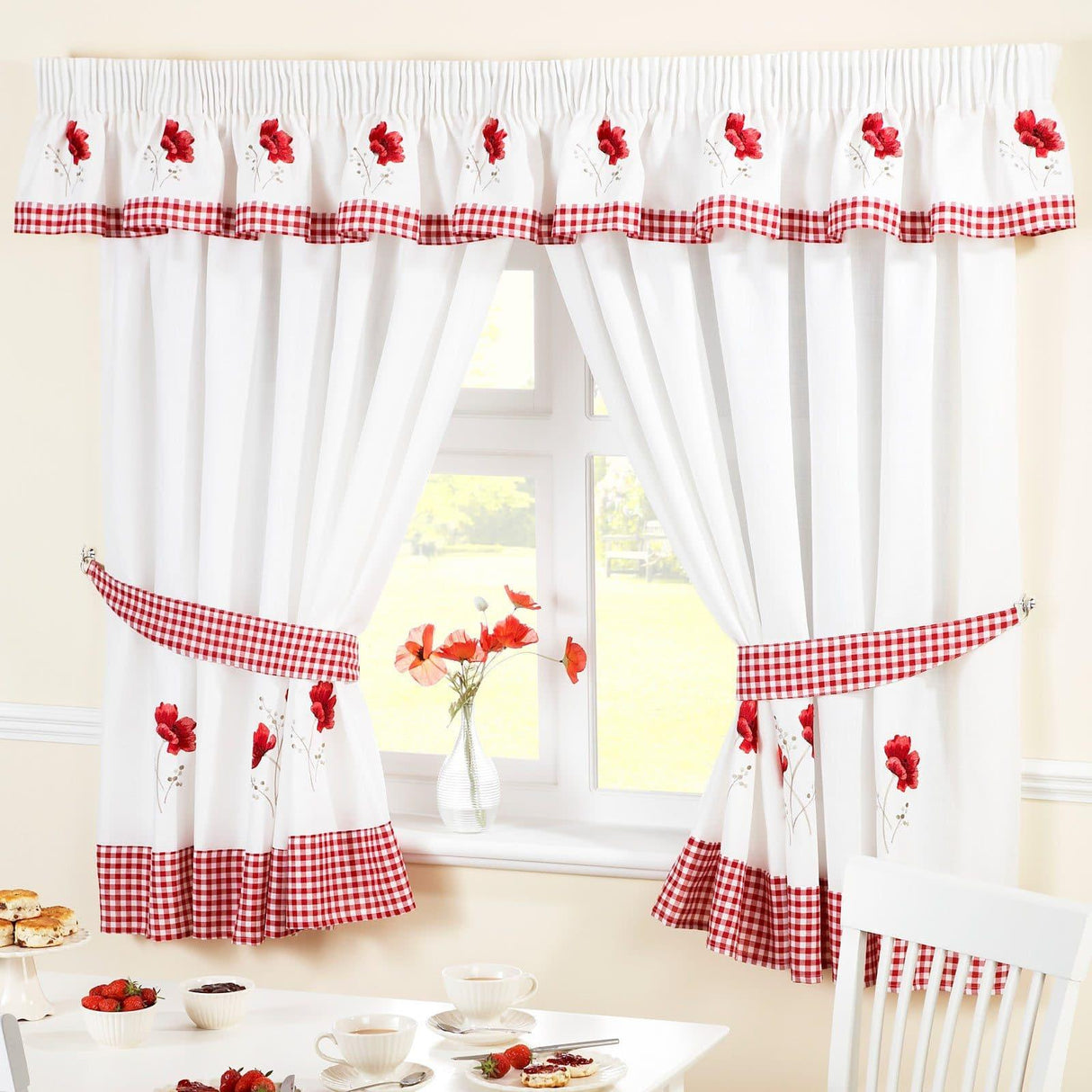 Poppies Tape Top Kitchen Curtains Kitchen Curtains Alan Symonds 46'' x 42''  