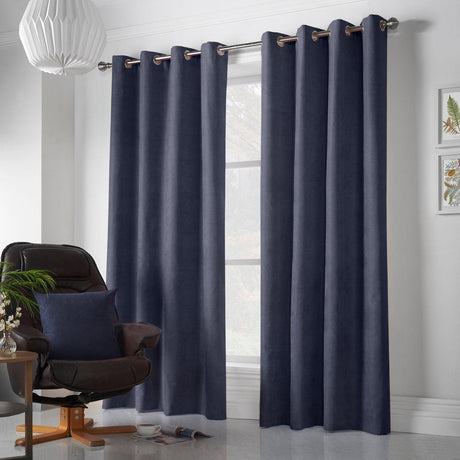 Velvet Chenille Eyelet Curtains Navy Eyelet Curtains Alan Symonds 56'' x 54''  