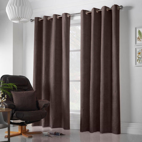 Velvet Chenille Eyelet Curtains Chocolate Eyelet Curtains Alan Symonds 56'' x 54''  