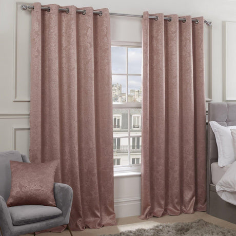 Regency Damask Thermal Blackout Eyelet Curtains Blush Pink Eyelet Curtains Emma Barclay 46'' x 54''  