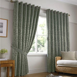 Tivoli Leaf Jacquard Lined Eyelet Curtains Sage Eyelet Curtains Alan Symonds 46'' x 54''  