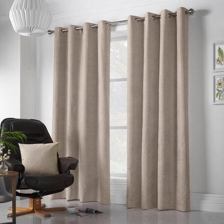 Velvet Chenille Eyelet Curtains Taupe Eyelet Curtains Alan Symonds 56'' x 54''  