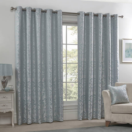 Eden Floral Trellis Jacquard Lined Eyelet Curtains Duck Egg Eyelet Curtains Emma Barclay 46'' x 54''  