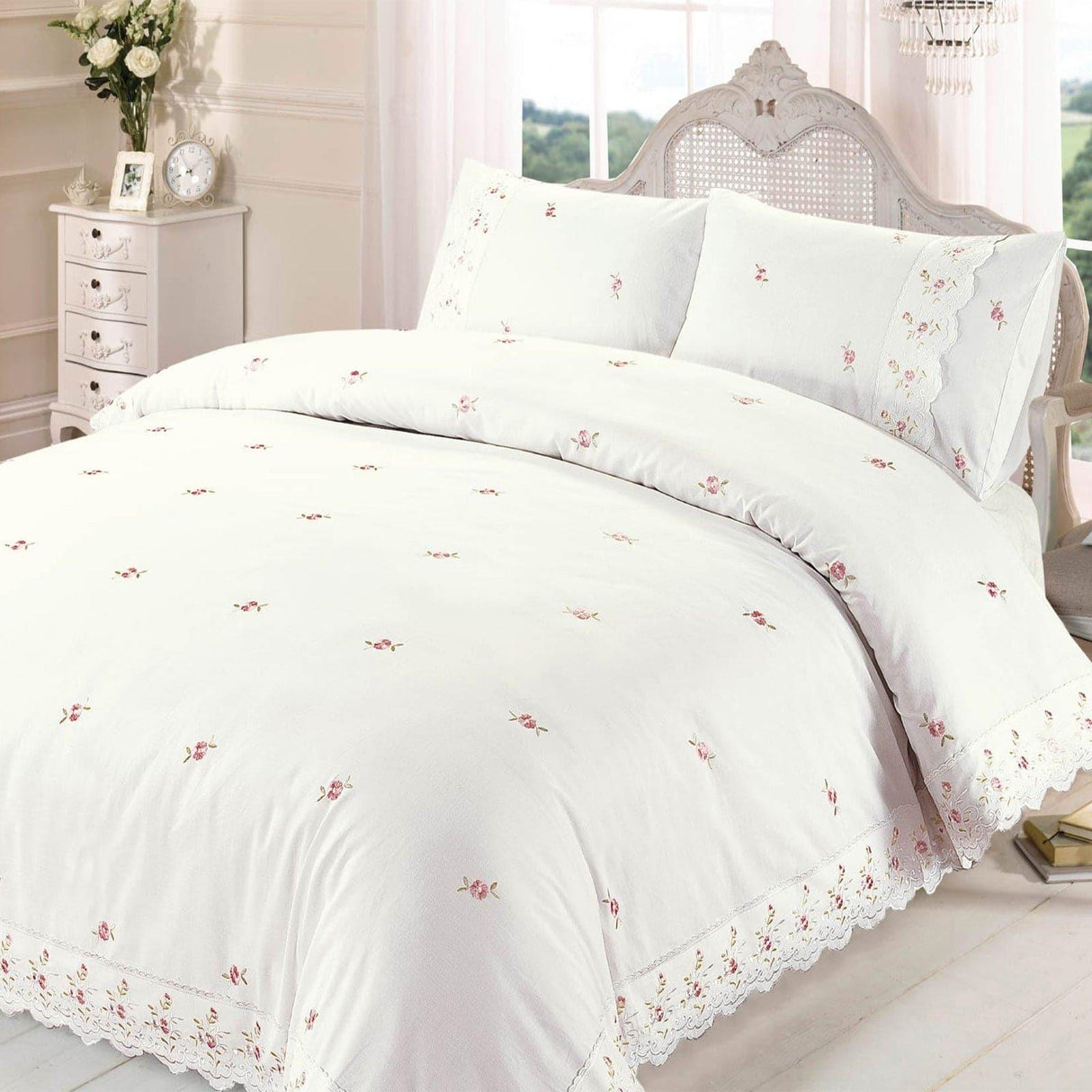 Sophie Floral Embroidered Cream Duvet Cover Set Duvet Cover Rapport Single  