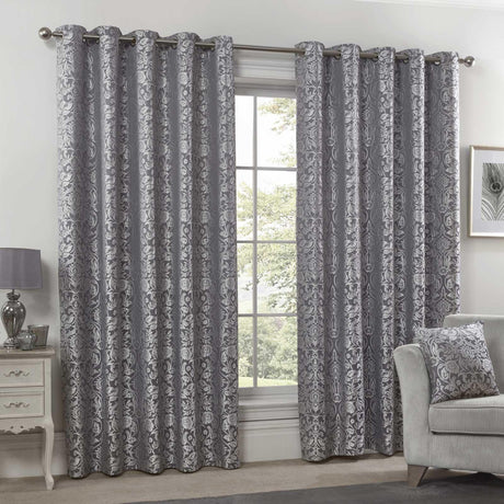 Eden Floral Trellis Jacquard Lined Eyelet Curtains Silver Eyelet Curtains Emma Barclay 46'' x 54''  