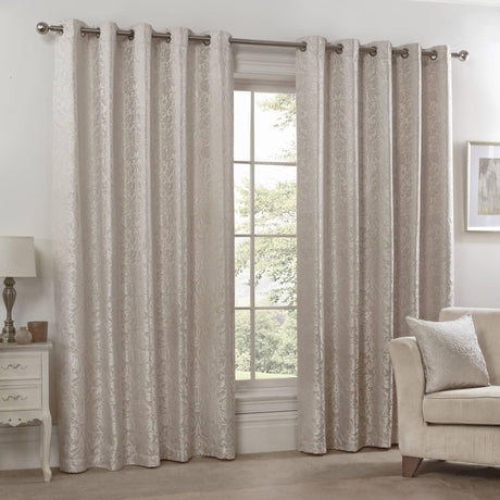 Eden Floral Trellis Jacquard Lined Eyelet Curtains Cream Eyelet Curtains Emma Barclay 46'' x 54''  