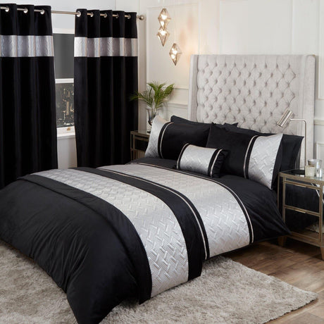 Capri Embellished Diamante Black & Silver Duvet Cover Set Duvet Cover Rapport Single  