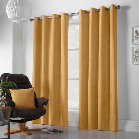 Velvet Chenille Eyelet Curtains Ochre Eyelet Curtains Alan Symonds 56'' x 54''  