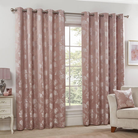 Blossom Floral Jacquard Lined Eyelet Curtains Blush Eyelet Curtains Emma Barclay 46'' x 54''  