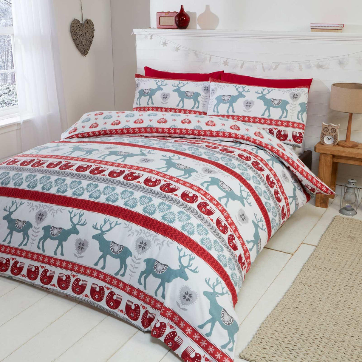 Scandi Brushed Cotton Red Duvet Cover Set Duvet Cover Rapport Single  