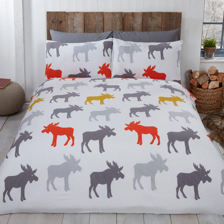 Moose 100% Brushed Cotton Flannelette Ochre Duvet Cover Set Duvet Cover Rapport Single  