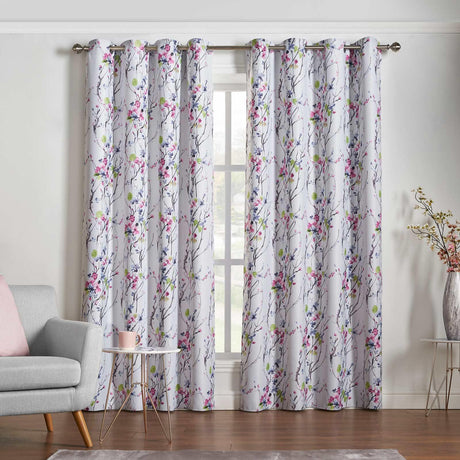 Sakura Blossom Thermal Blockout Eyelet Curtains Pink Eyelet Curtains Alan Symonds 66'' x 54''  