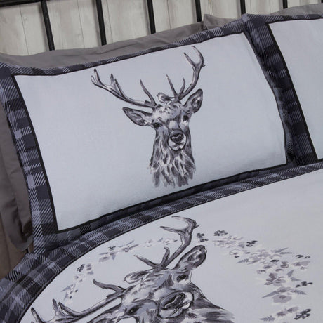 Angus Stag Flannelette Grey Duvet Cover Set Duvet Cover Rapport   