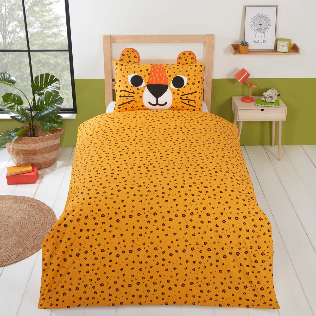 Wild Cats Reversible Orange Duvet Cover Set Kids Bedding Rapport   