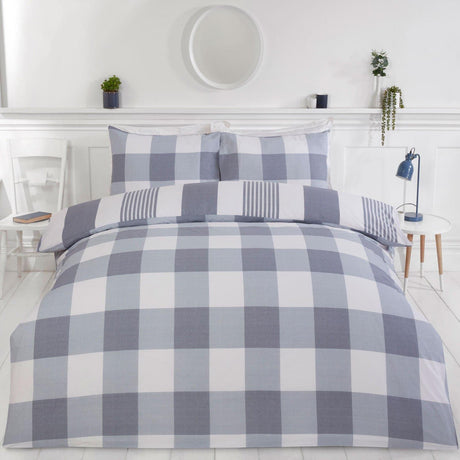 Chambray Stripe Eco Friendly Denim Duvet Cover Set Duvet Cover Rapport   