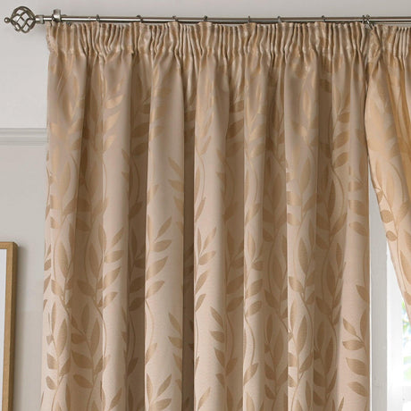 Tivoli Leaf Jacquard Lined Tape Top Curtains Latte Tape Top Curtains Alan Symonds   