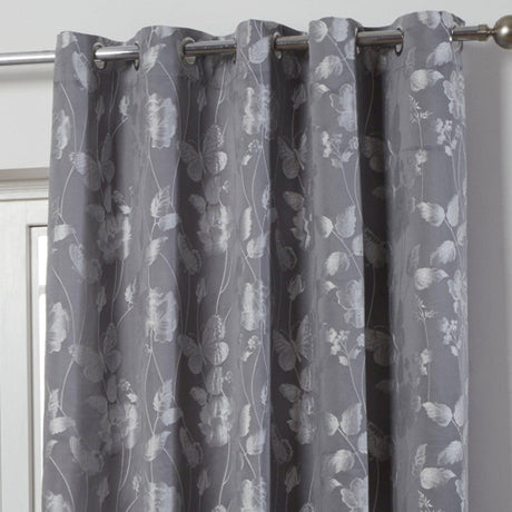 Butterfly Meadow Jacquard Lined Eyelet Curtains Silver Eyelet Curtains Emma Barclay   