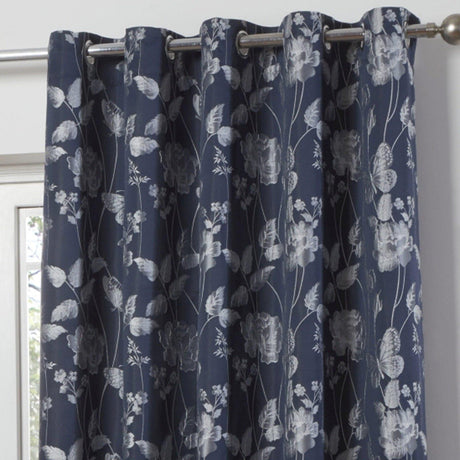 Butterfly Meadow Jacquard Lined Eyelet Curtains Navy Eyelet Curtains Emma Barclay   