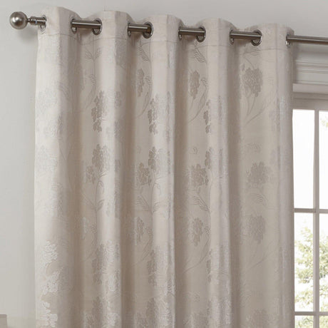 Blossom Floral Jacquard Lined Eyelet Curtains Cream Eyelet Curtains Emma Barclay   