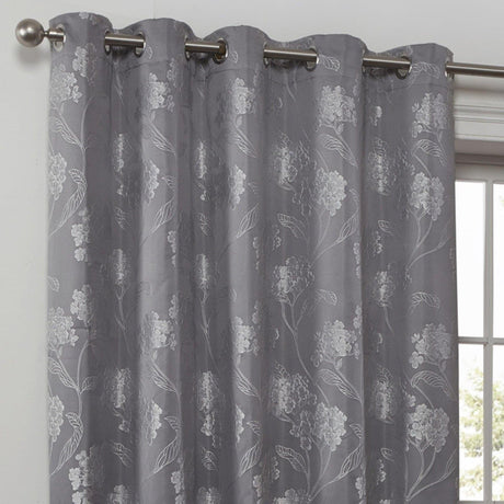 Blossom Floral Jacquard Lined Eyelet Curtains Silver Eyelet Curtains Emma Barclay   