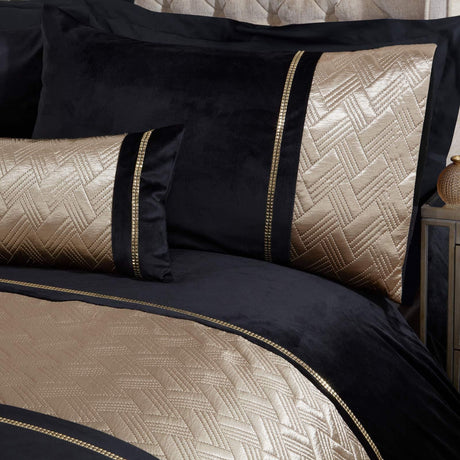 Capri Diamante Embellished Velvet Black & Gold Duvet Cover Set Duvet Cover Rapport   